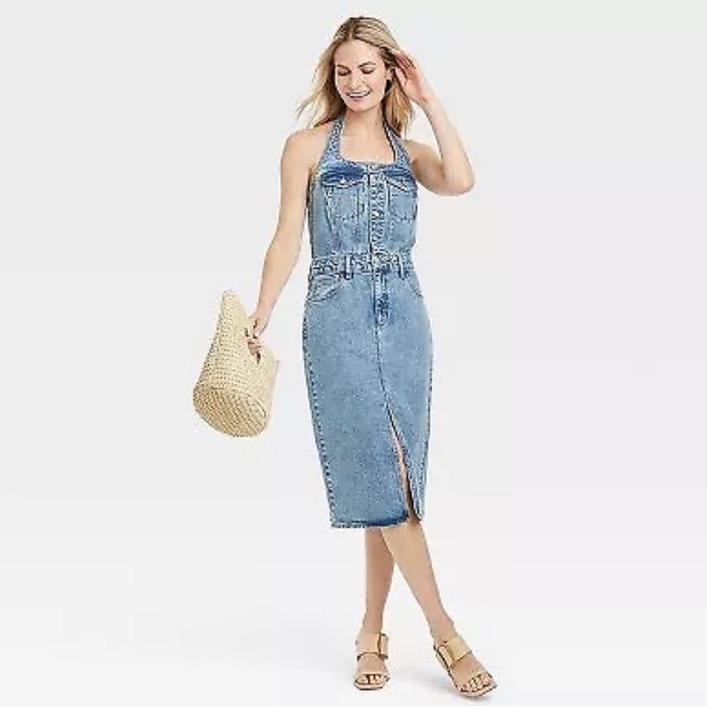 Women's Denim Midi Dress - Universal Thread Medium Wash 12